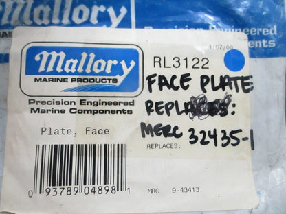 *NEW* 0810 Mallory Face Plate 9-43413 Replaces: Mercury 32435-1