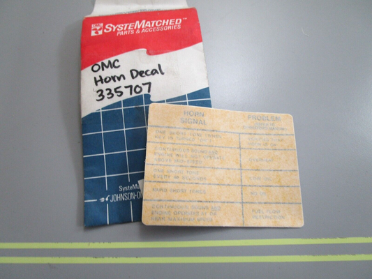 *NEW OEM* 0810 OMC Johnson Evinrude Horn Decal 335707 0335707