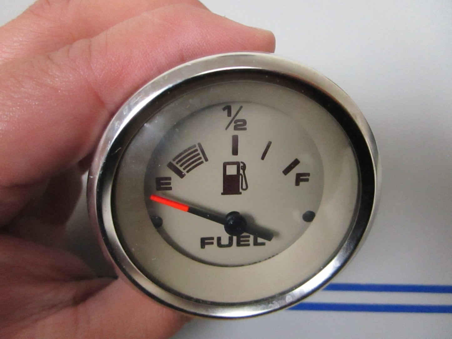 NEW OEM 63566 Teleflex Beige  Fuel Gauge Chrome Bezel 0720