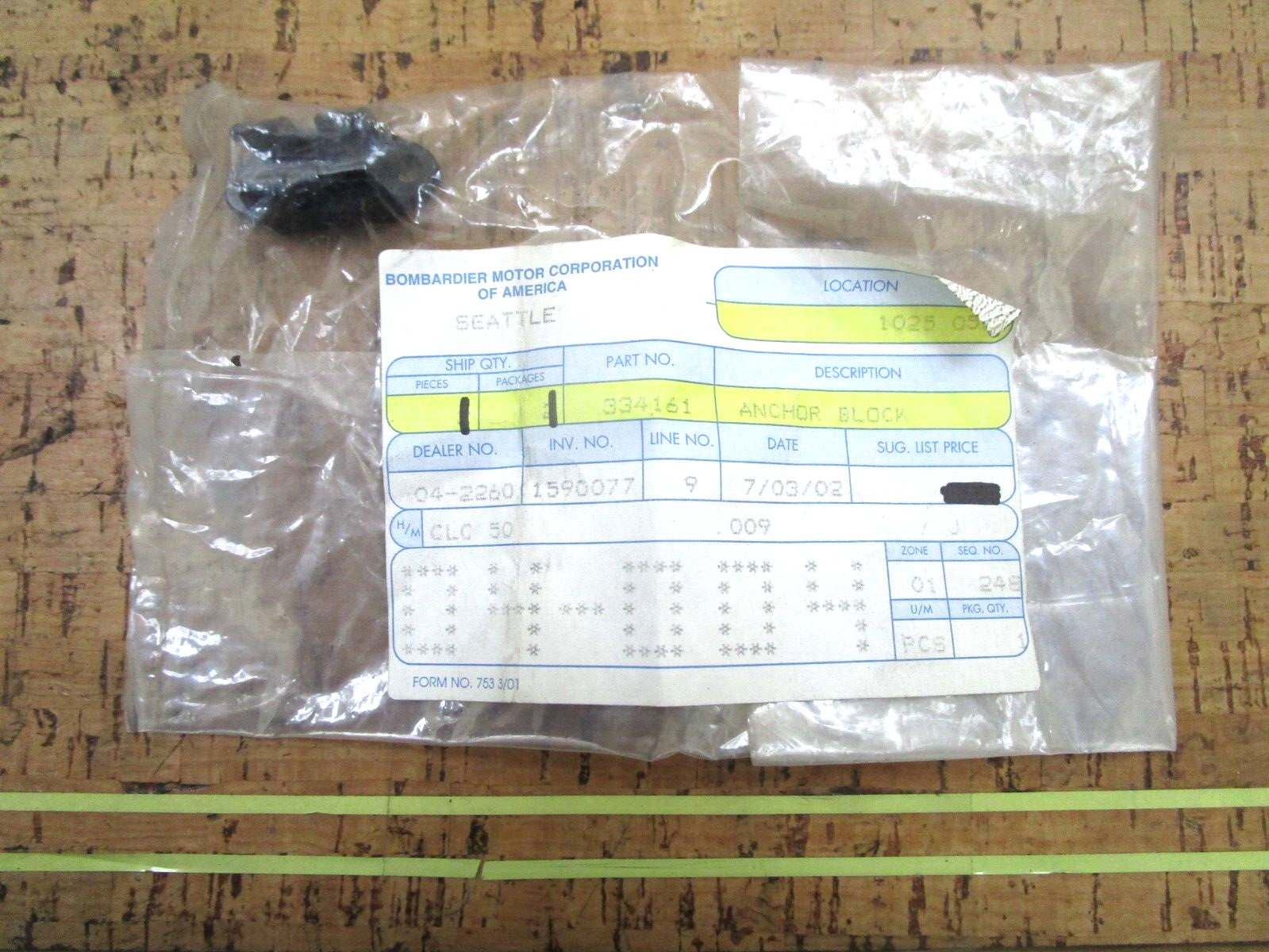 *NEW OEM* 0750 OMC Johnson Evinrude ANCHOR BLOCK 334161 0334161