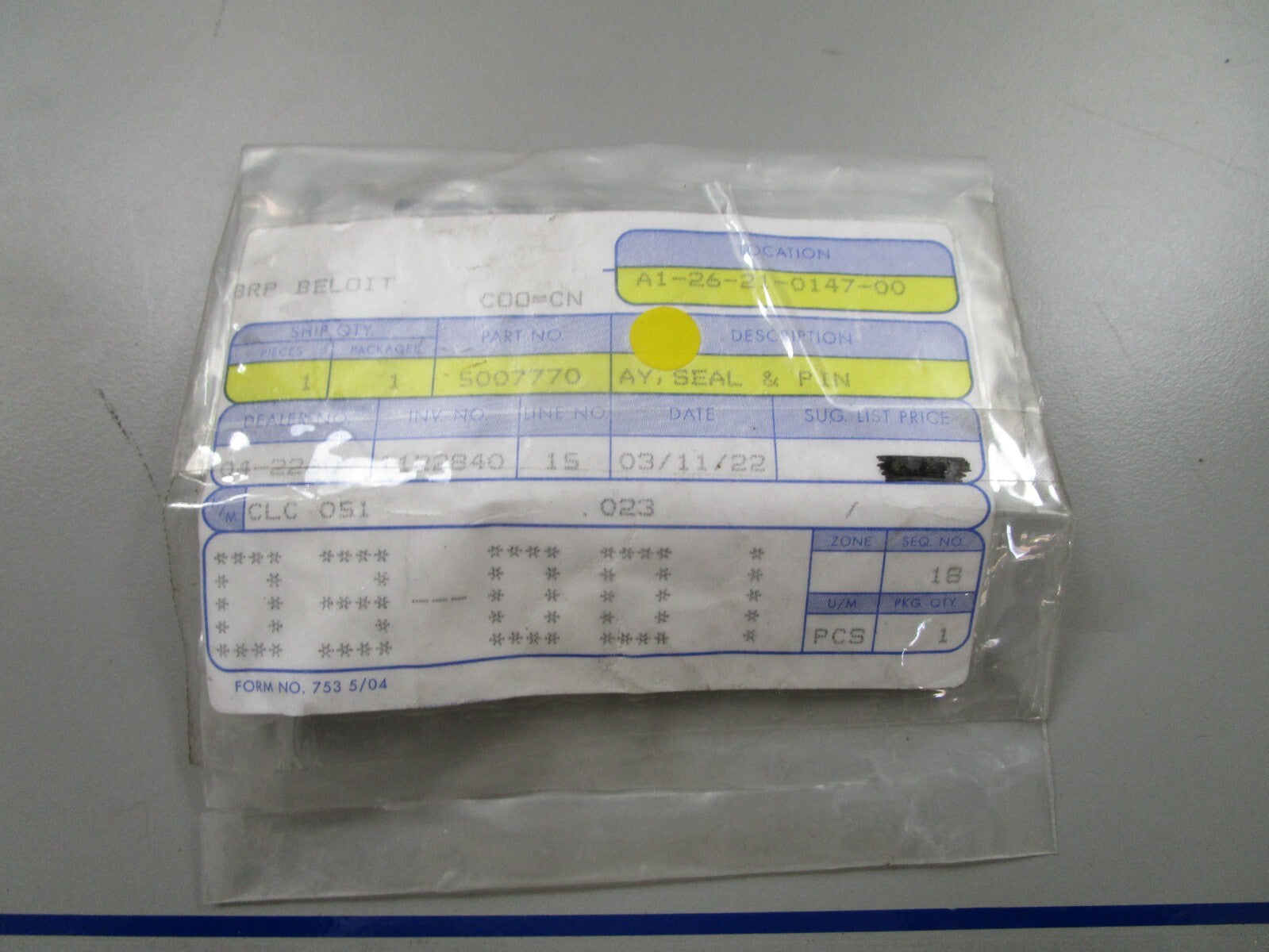 *NEW OEM* 0770 OMC Johnson Evinrude Seal & Pin 5007770 05007770