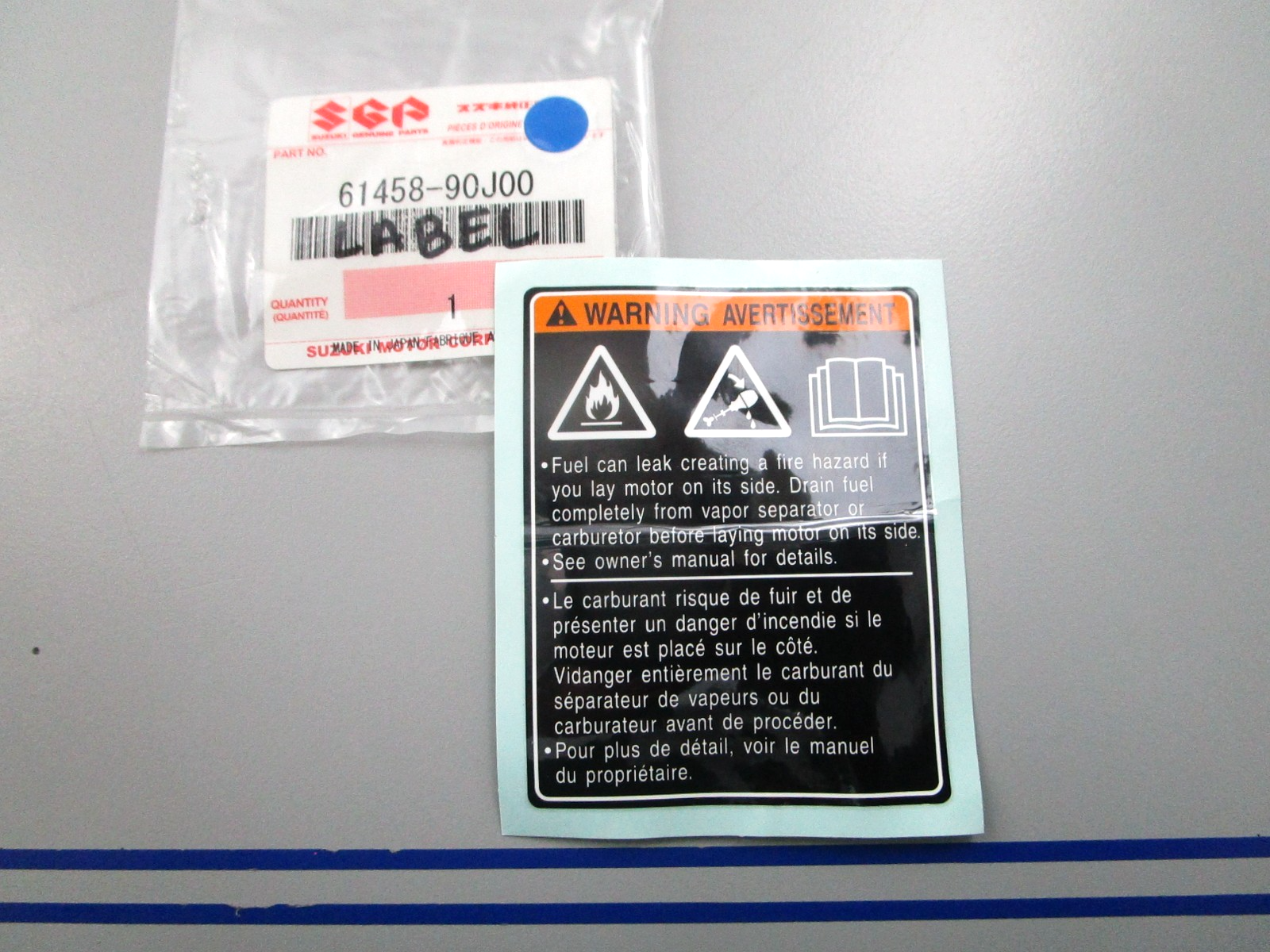 NEW OEM Suzuki 61458-90J00 Label 0810