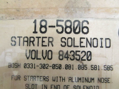 NEW 18-5806 Sierra Starter Solenoid Rep: 843520 Volvo 0820