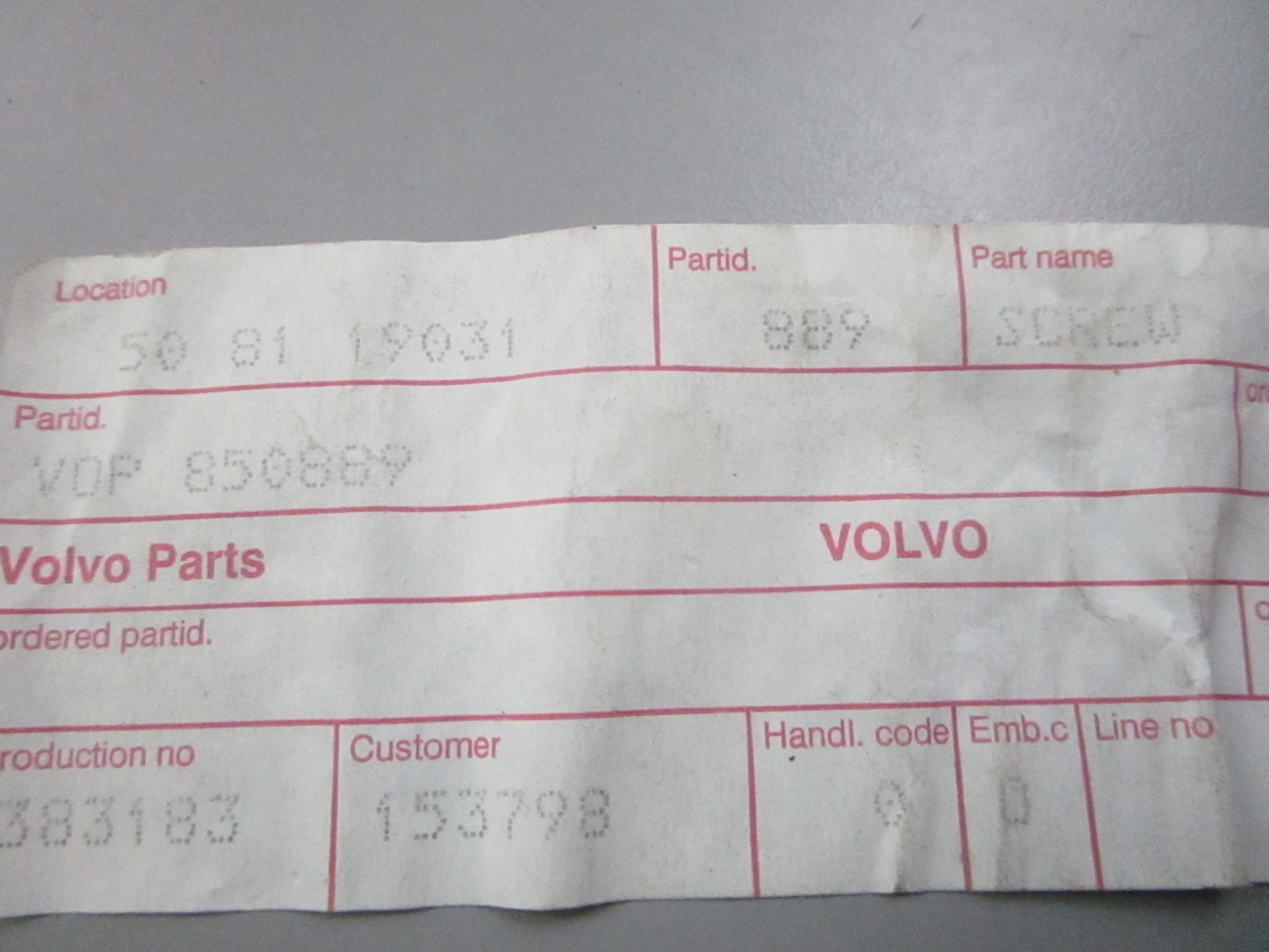 NEW OEM (LOT OF 2) 850889 Volvo Penta Screw 0810