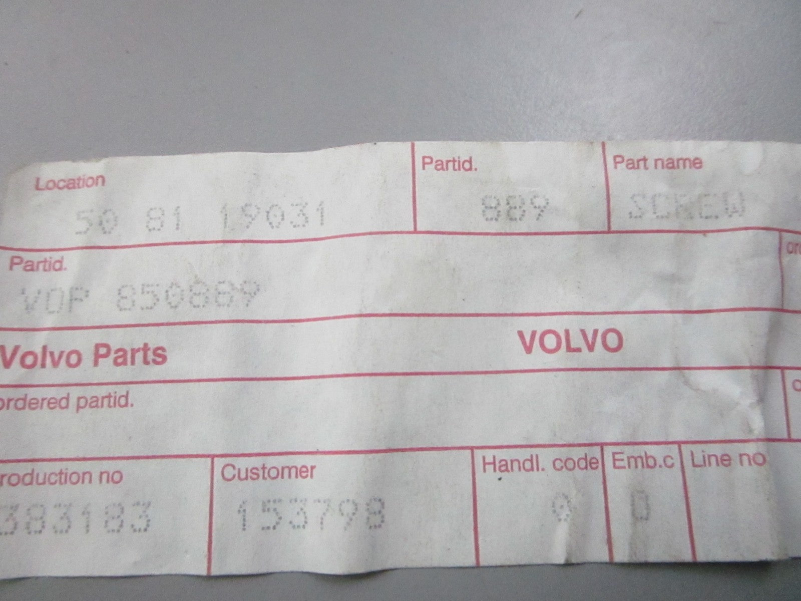 NEW OEM (LOT OF 2) 850889 Volvo Penta Screw 0810