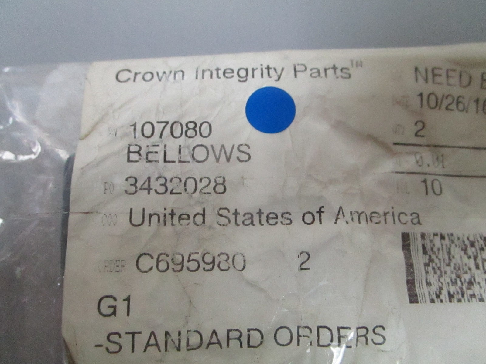 *NEW OEM* 0720 Crown Bellows 107080