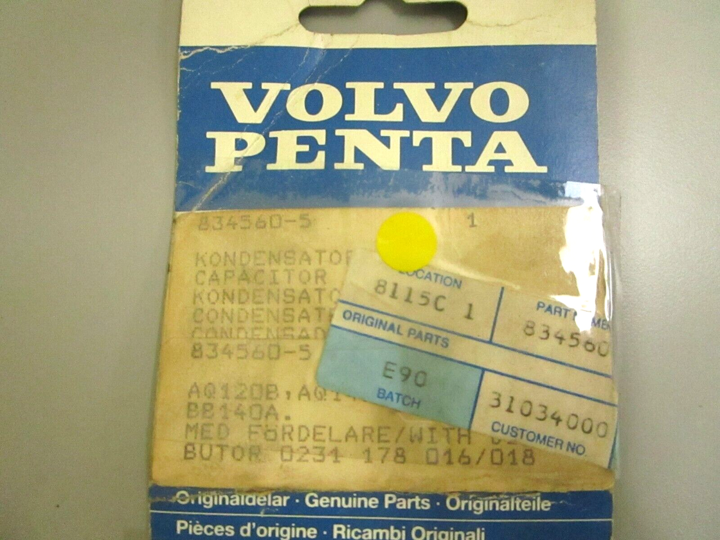*NEW OEM* 0750 Volvo Penta CAPACITOR 834560