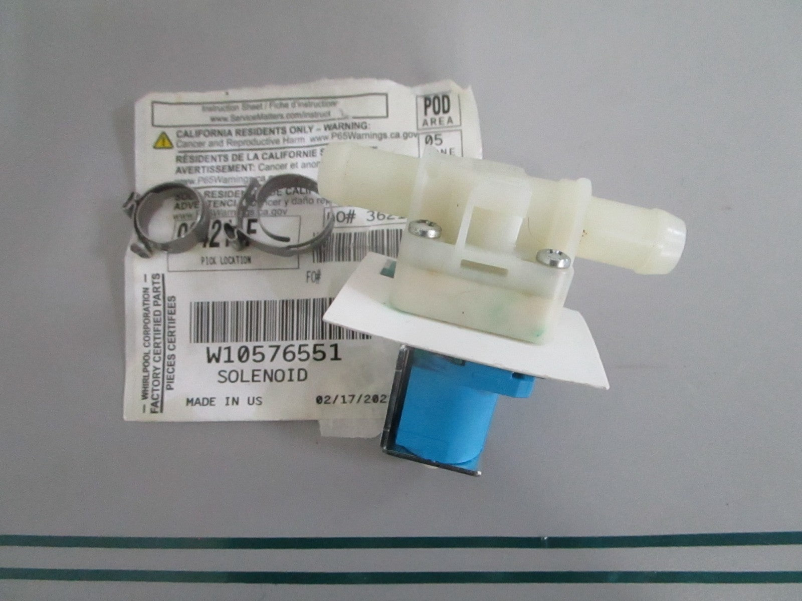 Whirlpool NEW OEM Dishwasher Solenoid W10576551 NOS Genuine Appliance Part 0820