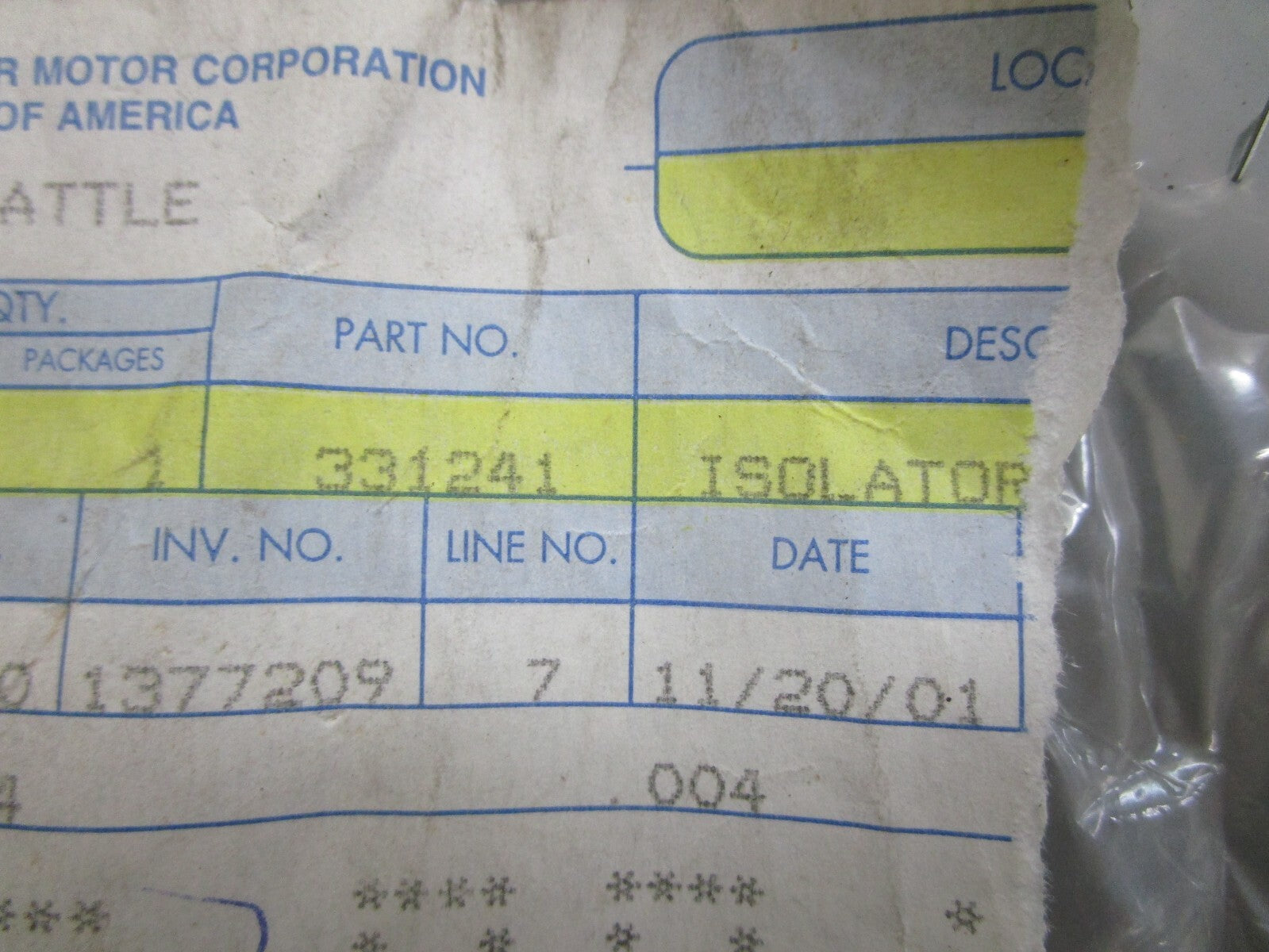 *NEW OEM* 0810 OMC Johnson Evinrude Isolator 331241 0331241