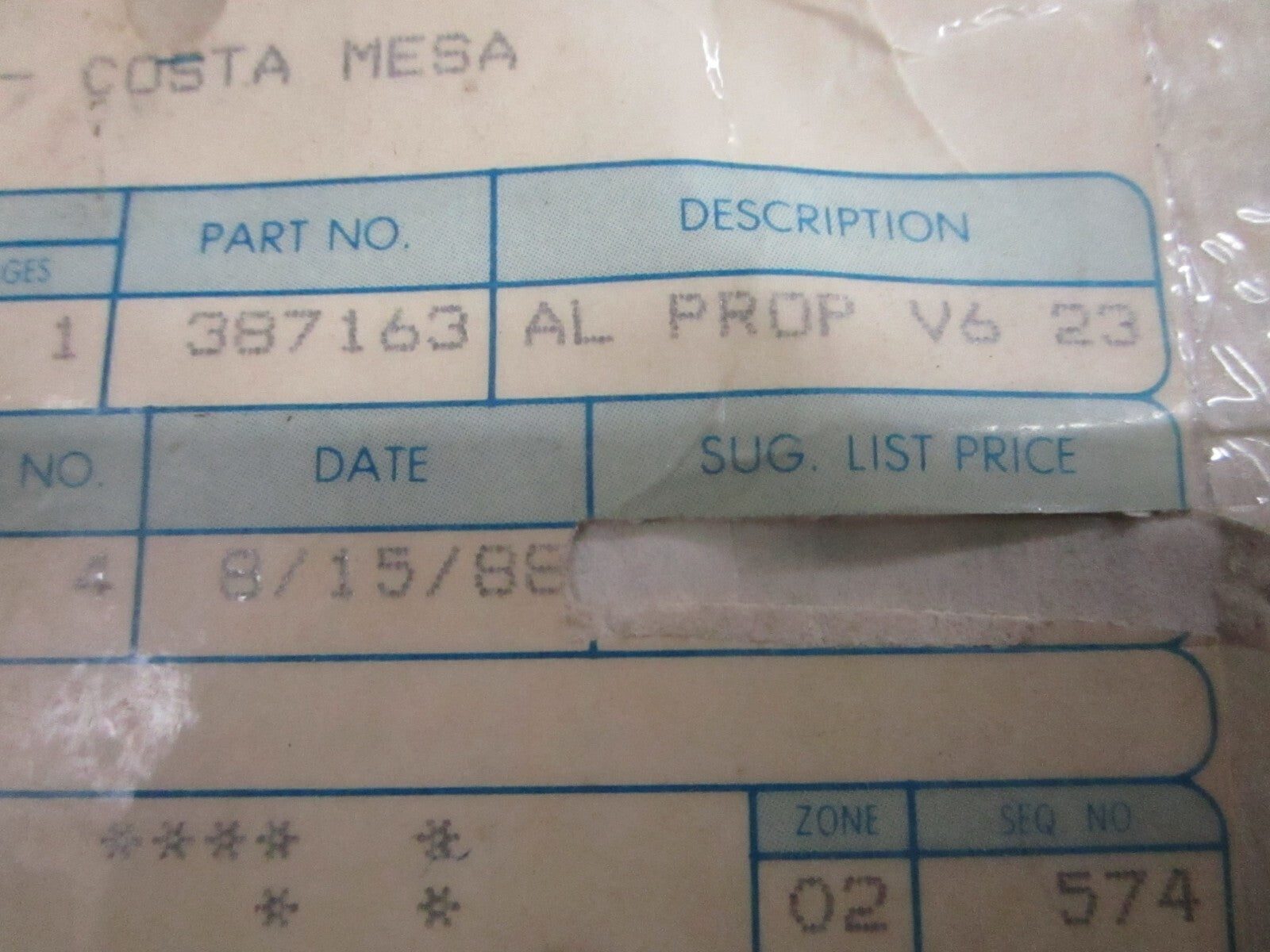 *NEW OEM* 0820 OMC Johnson Evinrude 150 - 300HP 14¼ ×23 Propeller 387163 0387163