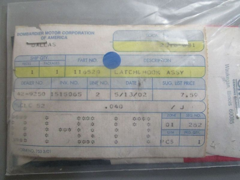 *NEW OEM* 0770 OMC Johnson Evinrude Latch Hook 116529 0116529