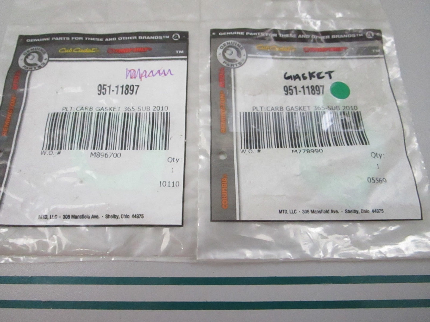 NEW OEM (LOT OF 2) 951-11897 MTD Gasket 0810