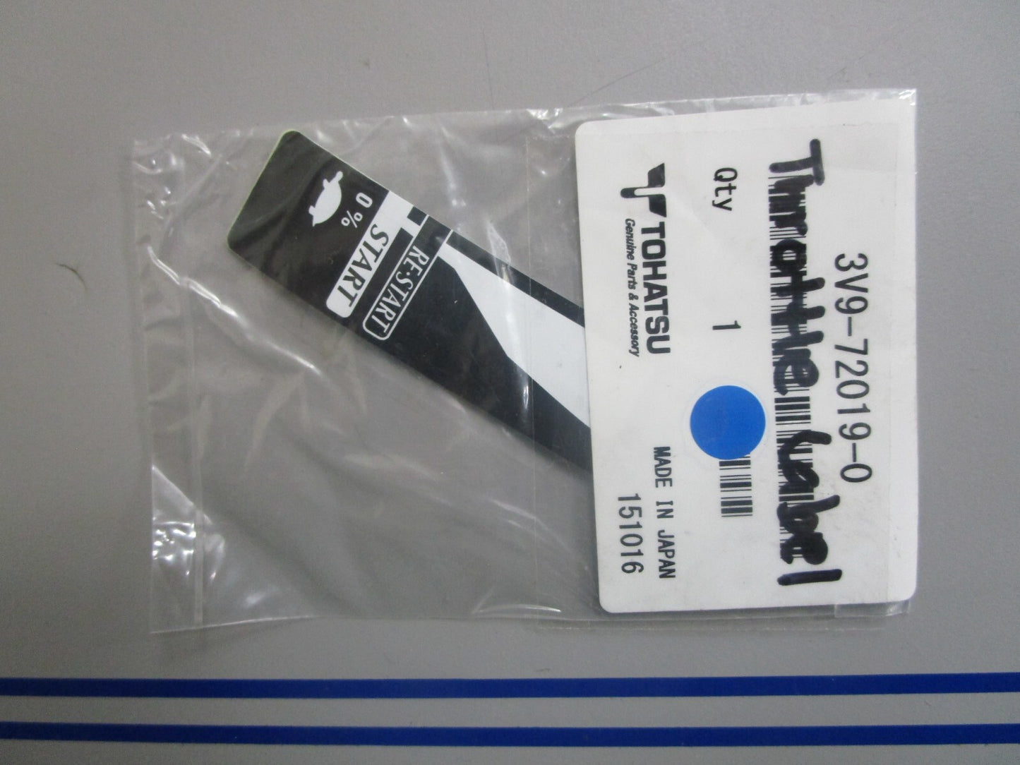 *NEW OEM* 0810 Tohatsu Throttle Label 3V9-72019-0 3V9720190