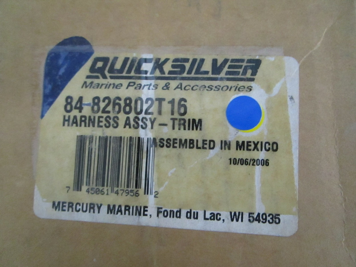 *NEW OEM* 0820 Mercury Quicksilver Trim Harness Assy 84-826802T16