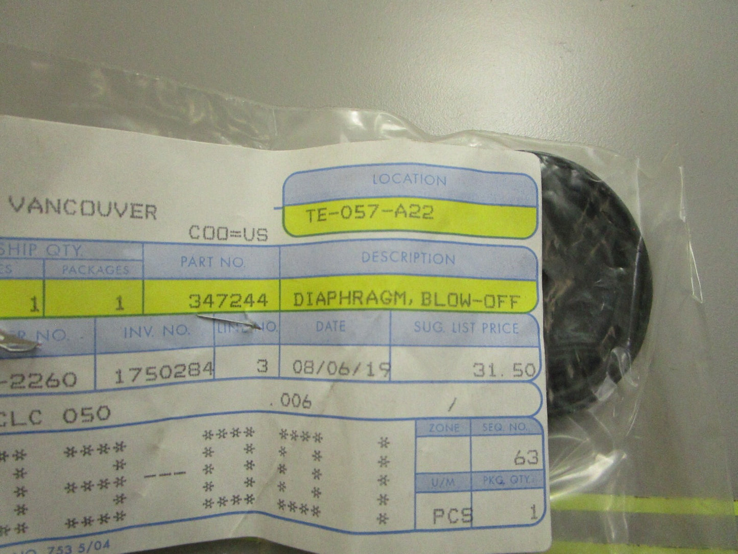 *NEW OEM* 0810 OMC Johnson Evinrude Blow Off Diaphragm 347244 0347244