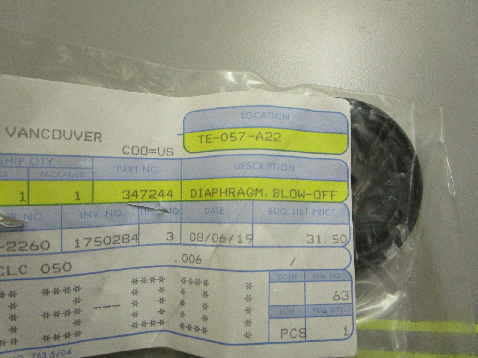 *NEW OEM* 0810 OMC Johnson Evinrude Blow Off Diaphragm 347244 0347244