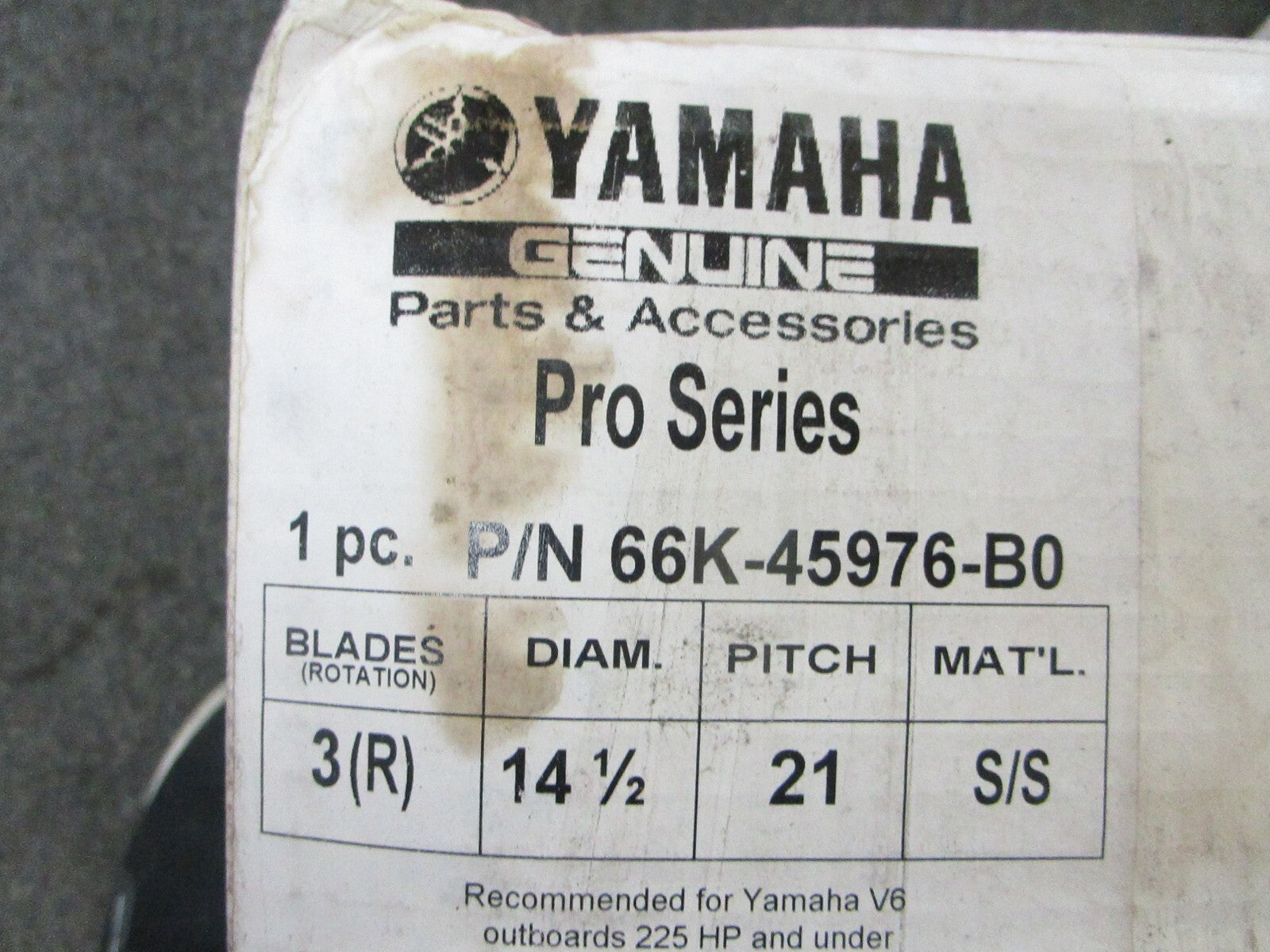 *NEW OEM* 0720 Yamaha 3 Blade Stainless Steel 14 ½ x 21 Propeller 66K-45976-B0