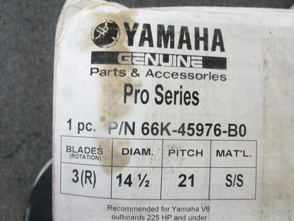 *NEW OEM* 0720 Yamaha 3 Blade Stainless Steel 14 ½ x 21 Propeller 66K-45976-B0