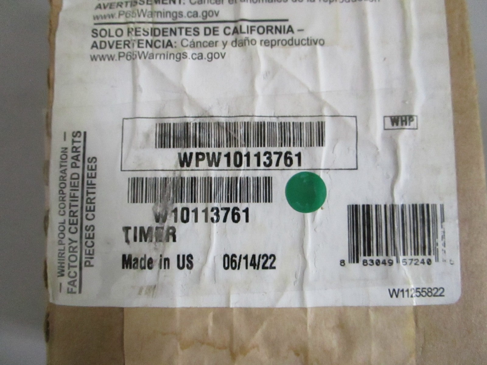 Whirlpool NEW OEM Dryer Electromechanical Timer WPW10113761 NOS Genuine 0820