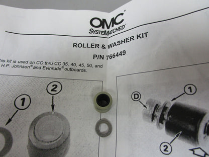 *NEW OEM* 0810 OMC Johnson Evinrude Roller & Washer Kit 766449 0766449