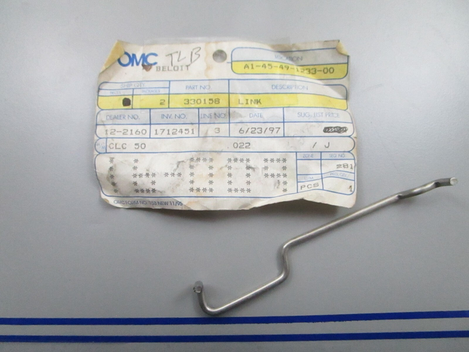 *NEW OEM* 0810 OMC Johnson Evinrude Link 330158 0330158