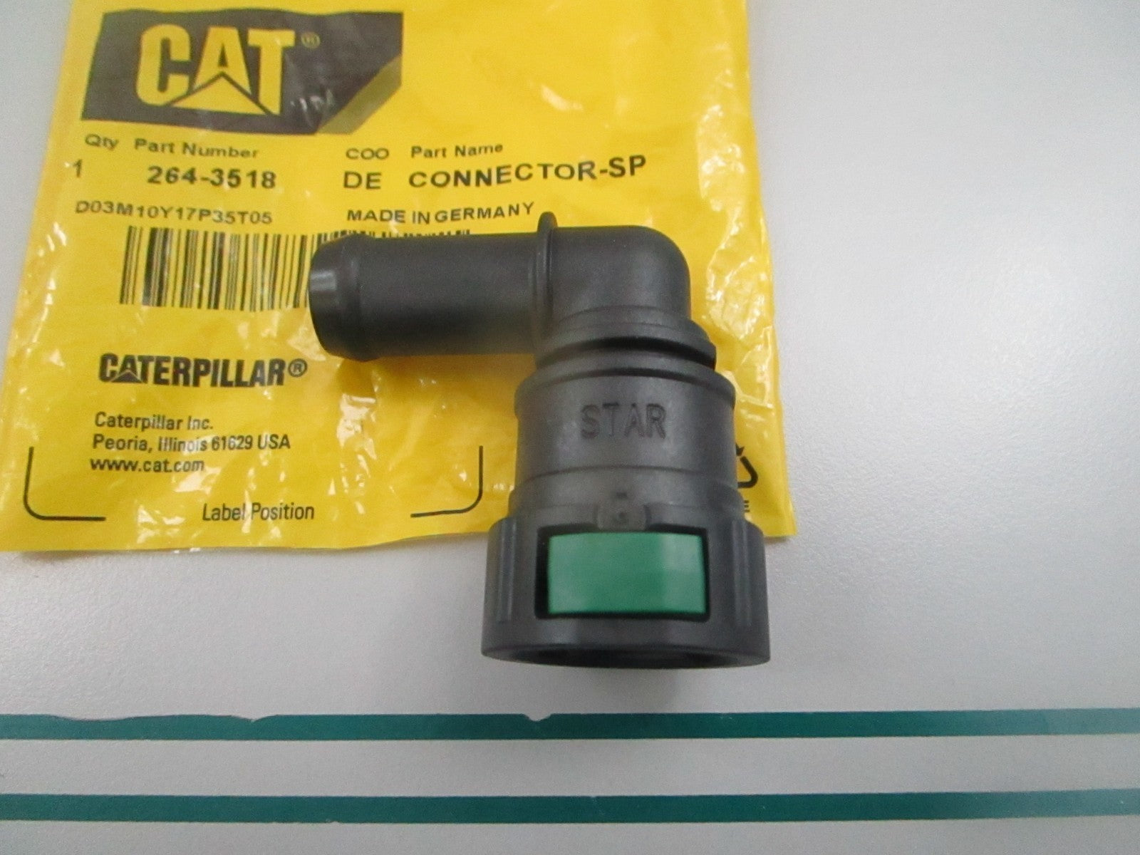 CAT Caterpillar NEW OEM 90° Fuel Hose Connector 264-3518 0810