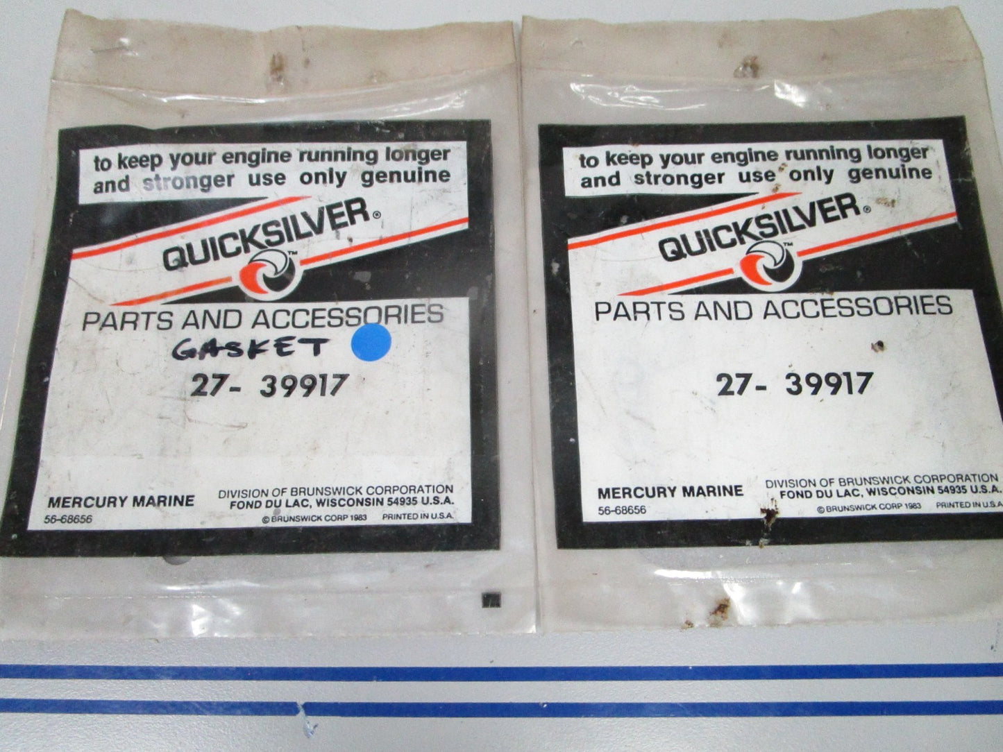 NEW OEM (LOT OF 2) 27-39917 Mercury Quicksilver Gasket 0810