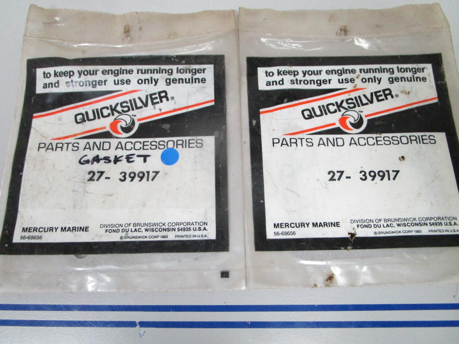 NEW OEM (LOT OF 2) 27-39917 Mercury Quicksilver Gasket 0810