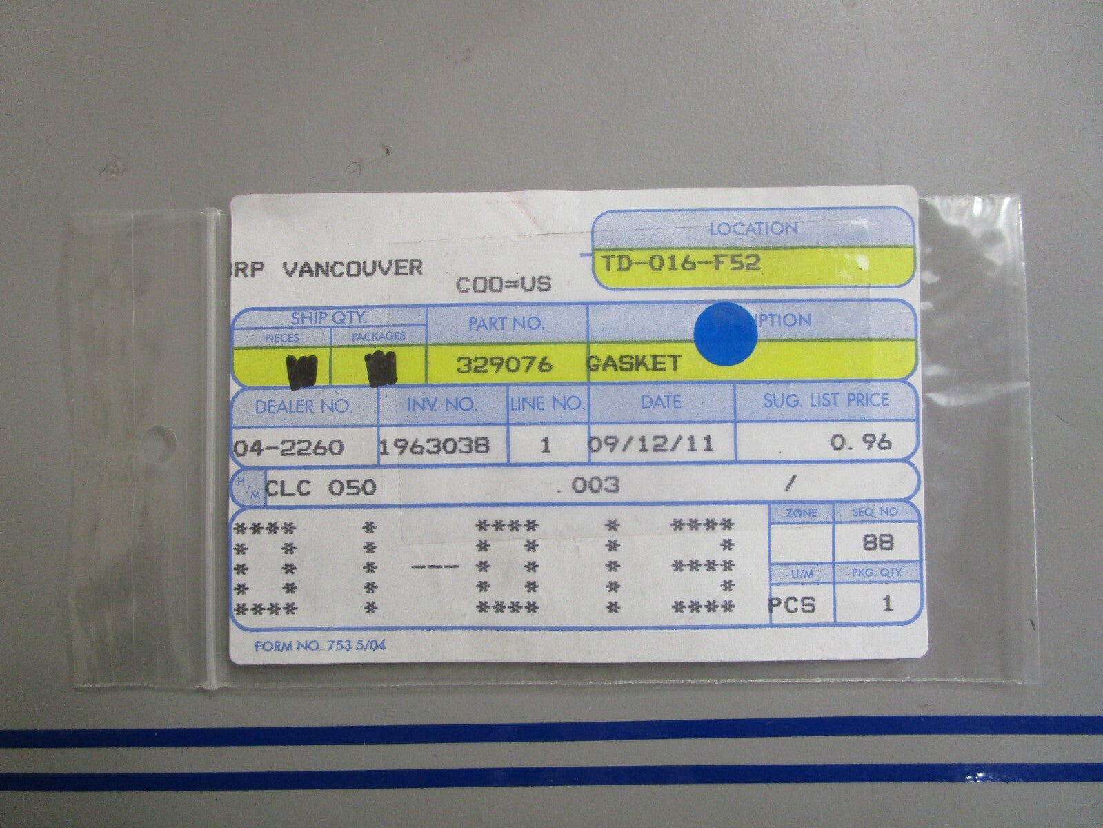 *NEW OEM* 0810 OMC Johnson Evinrude Gasket 329076 0329076