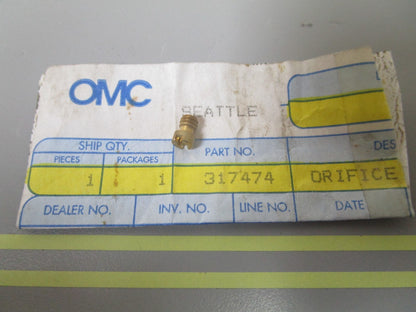 *NEW OEM* 0810 OMC Johnson Evinrude .27 Orifice Plug 317474 0317474