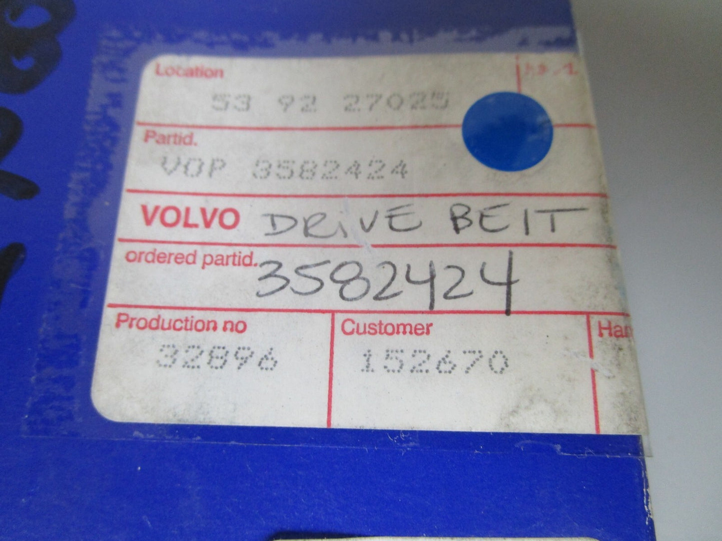 *NEW OEM* 0720 Volvo Penta Drive Belt 3582424