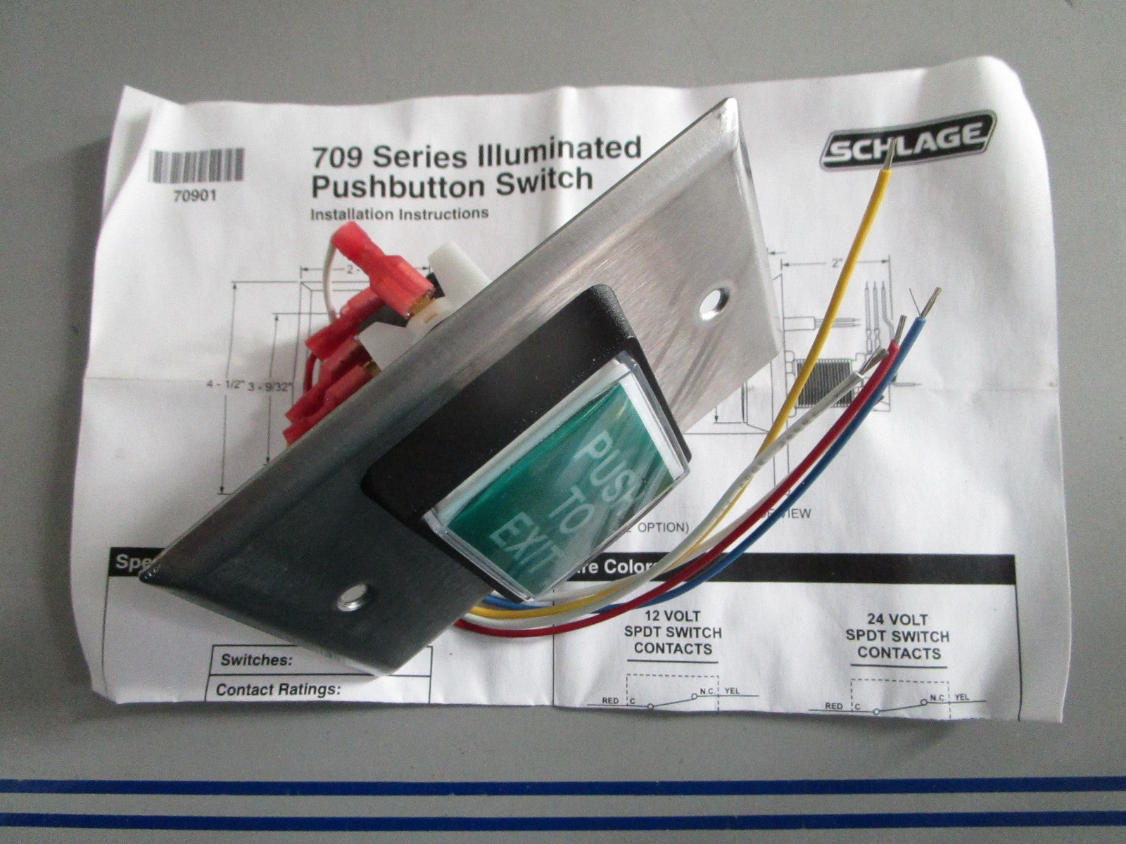 NEW OEM Schlage 709 GR EX ILL 12VDC 709 Series "Push to Exit" Button Switch 0820