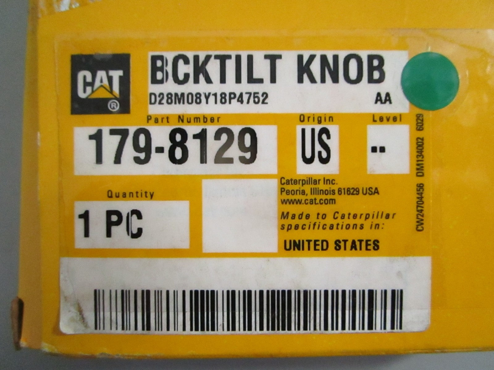 NEW OEM 179-8129 CAT Backtilt Knob 0820
