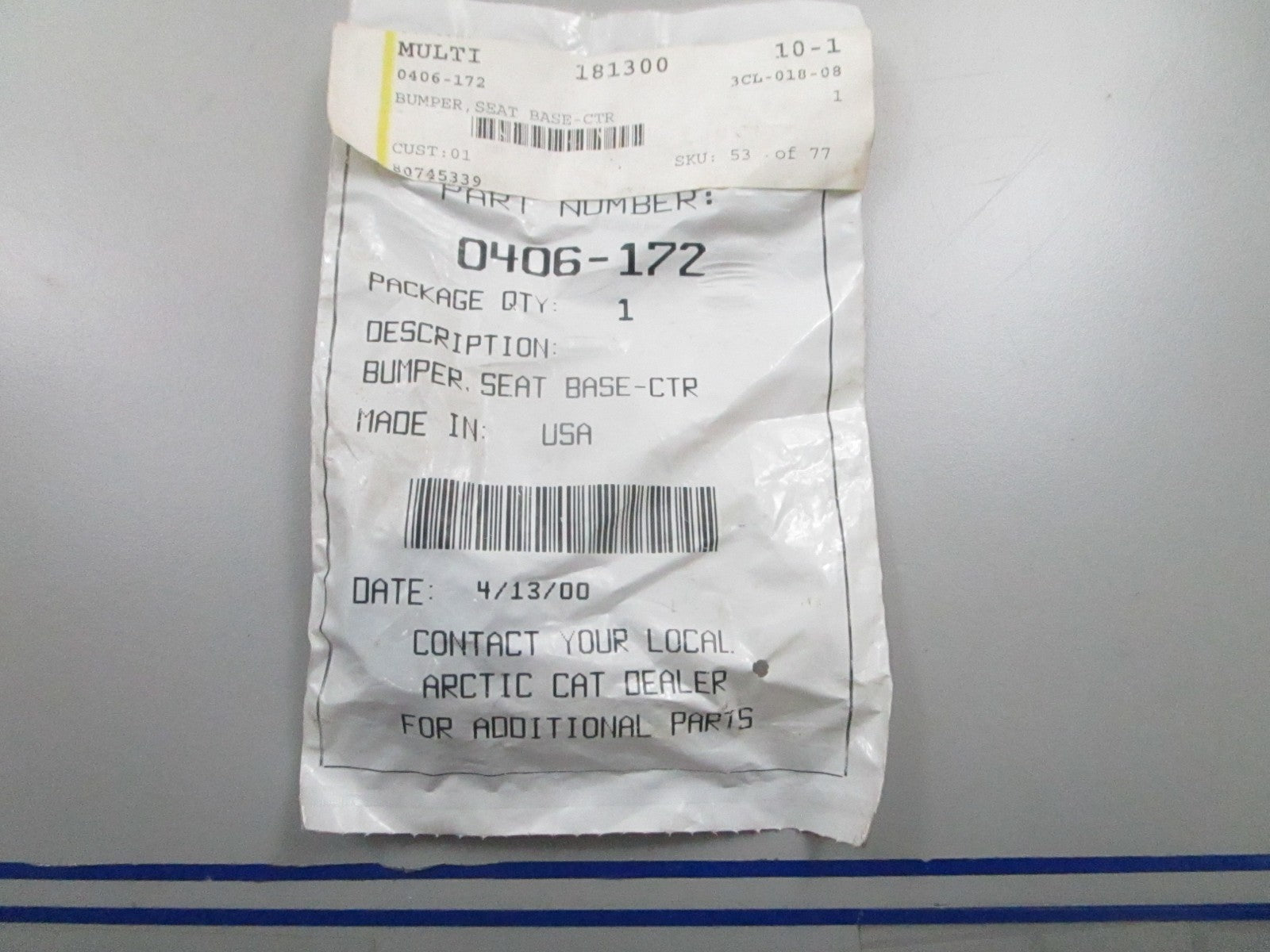 *NEW OEM* 0810 Arctic Cat Center Seat Base Bumper 0406-172