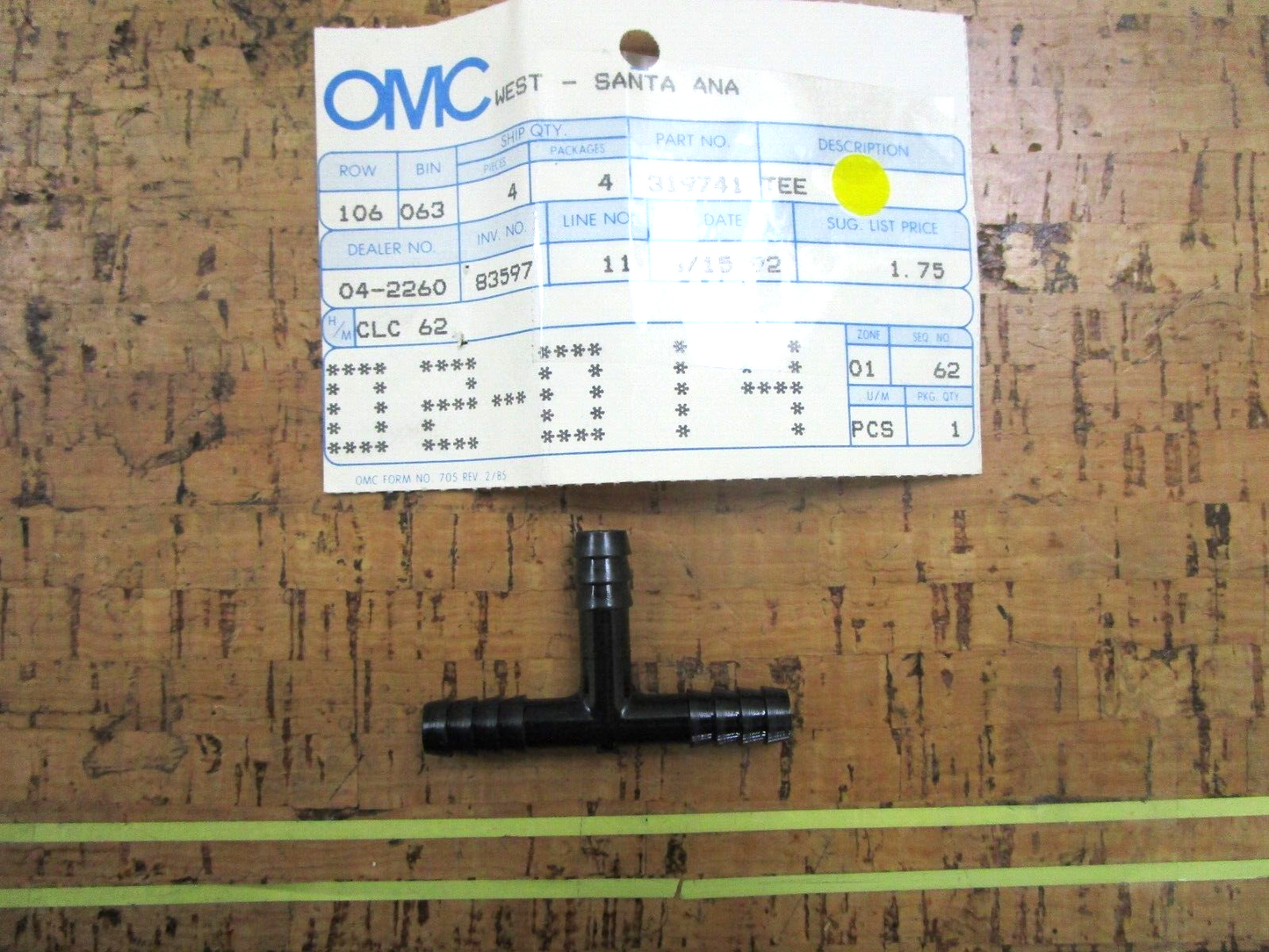 *NEW OEM* 0750 OMC Johnson Evinrude TEE 319741 0319741