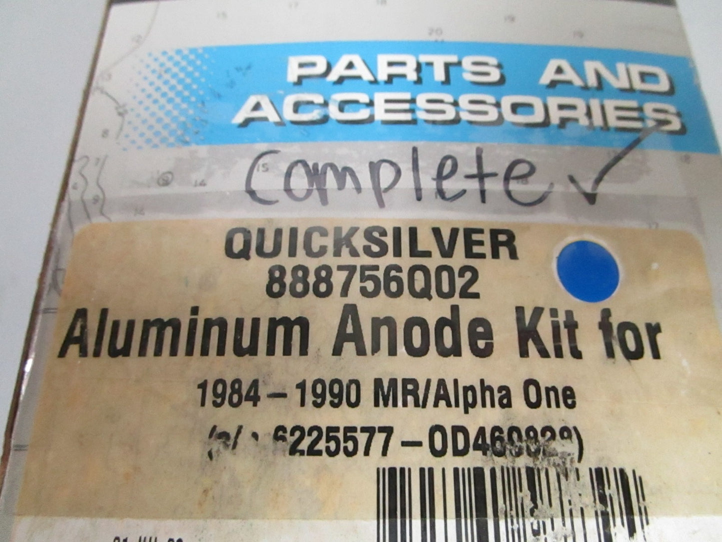 NEW OEM 888756Q02 Mercury Quicksilver Mercruiser Alpha I Aluminum Anode Kit 0720