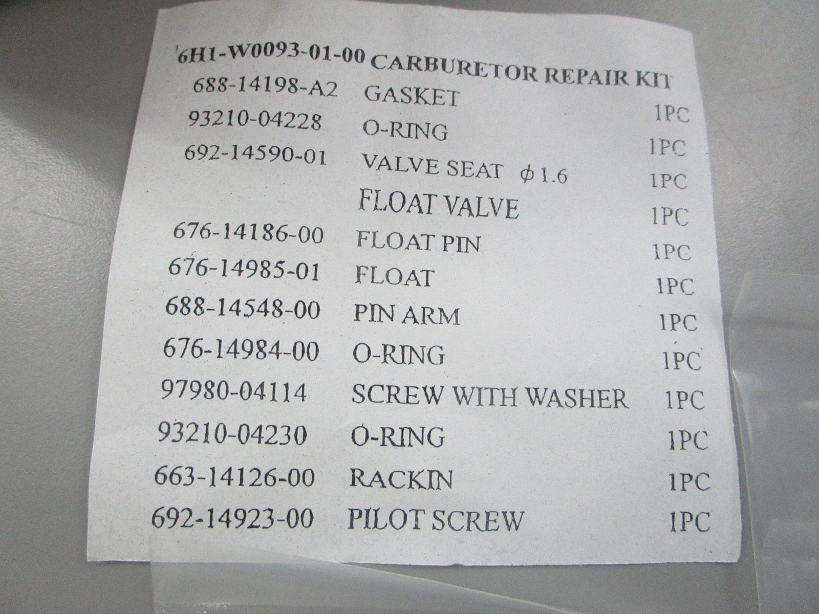 NEW 18-7291 Replaces: 346-87122-0 6H1-W0093-01-00 Sierra Carburetor Kit 0810
