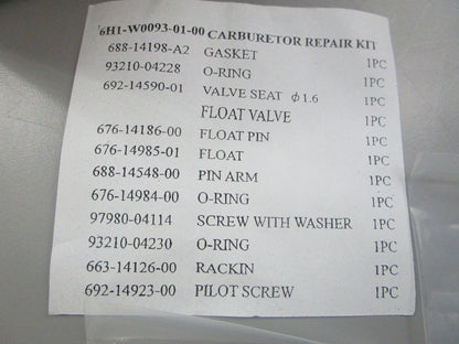 NEW 18-7291 Replaces: 346-87122-0 6H1-W0093-01-00 Sierra Carburetor Kit 0810