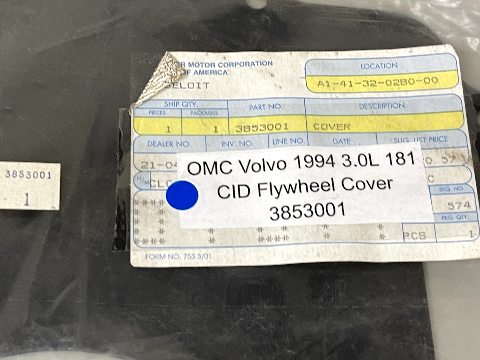 *NEW OEM* 0670 OMC Evinrude Volvo 1994 3.0L 181 CID Flywheel Cover 3853001