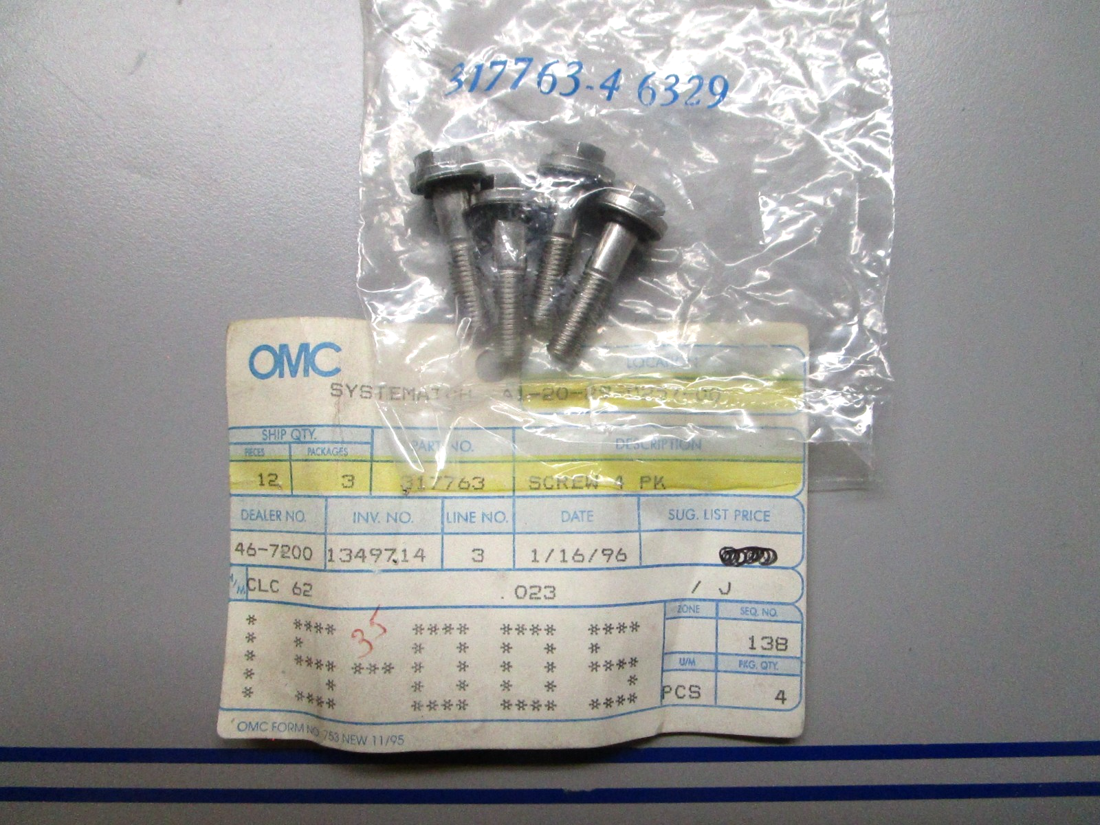 *NEW OEM* (LOT OF 4) 0810 OMC Johnson Evinrude Screw 317763 0317763