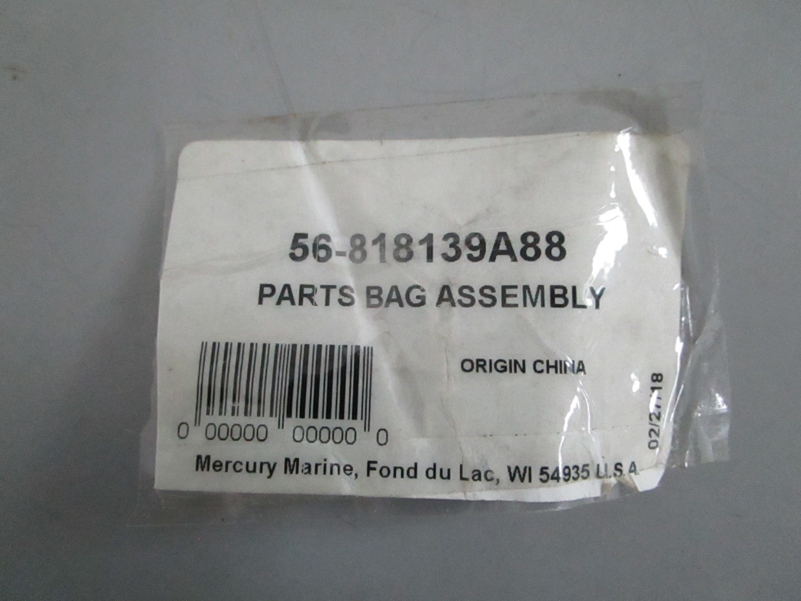 NEW OEM 56-818139A88 Mercury Quicksilver Parts Bag 0820