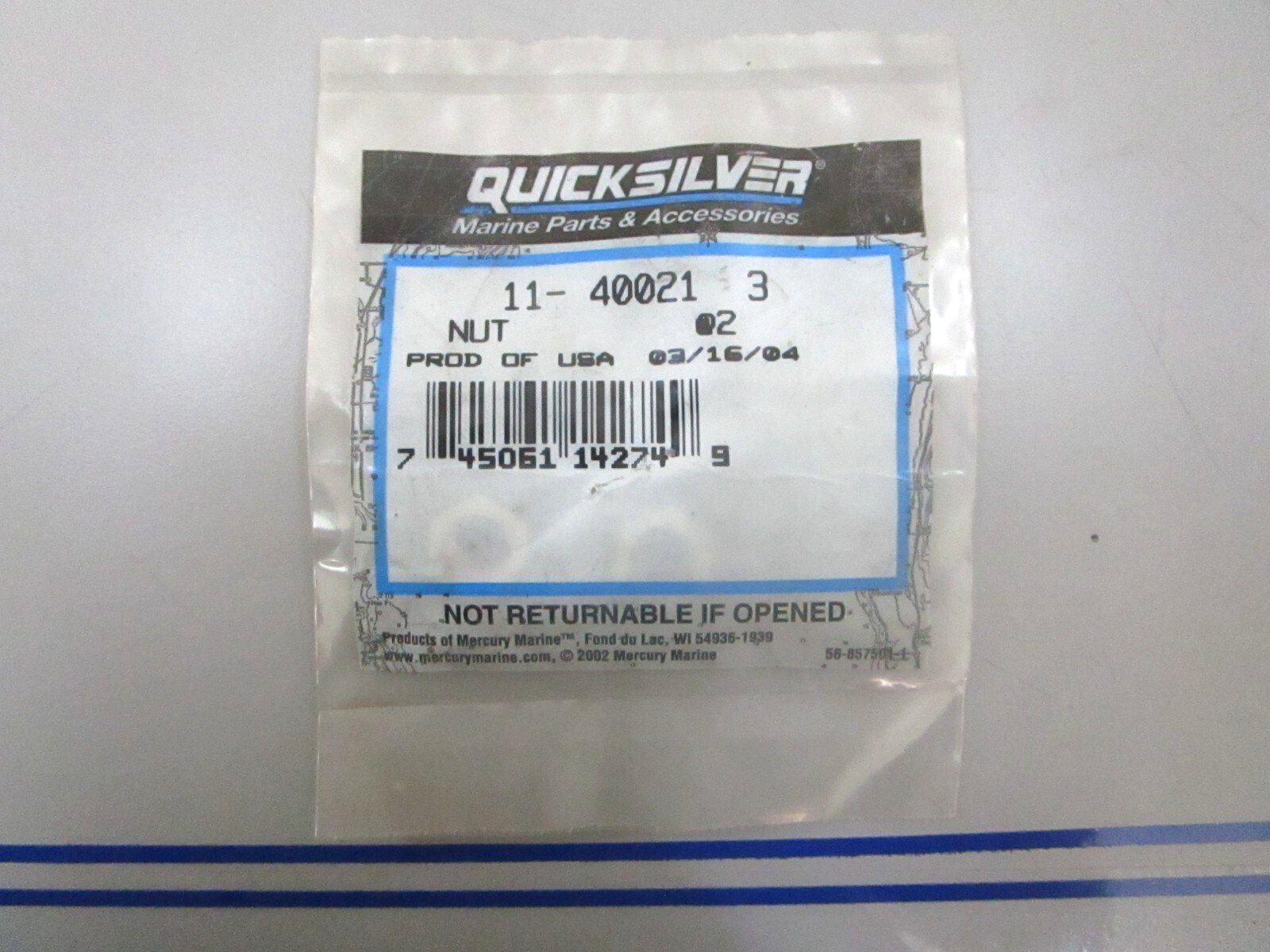 *NEW OEM* (LOT OF 2) 0780 Mercury Quicksilver Nut 11-400213