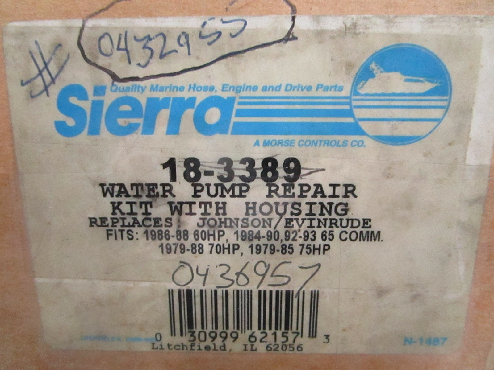 NEW 18-3389 Sierra Water Pump Repair Kit Rep: 432955 436957 438591 OMC 0820