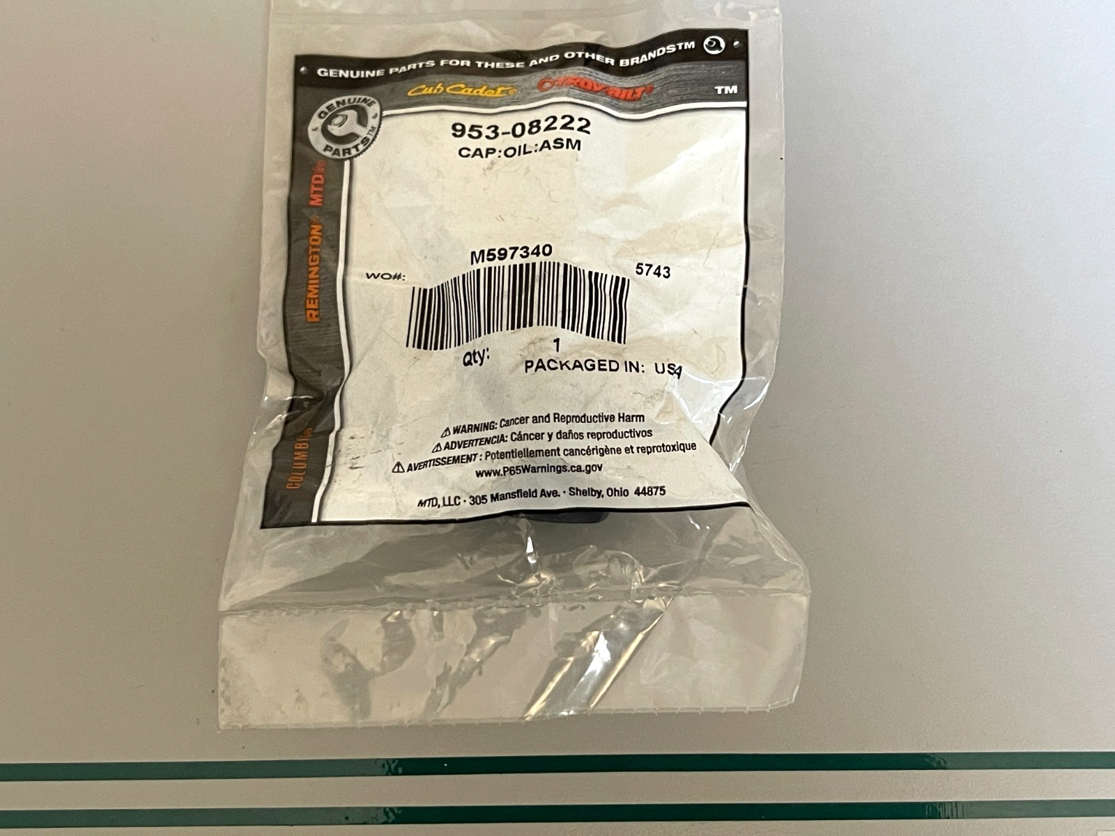 NEW OEM 953-08222 Remington MTD Oil Cap Assembly 0810