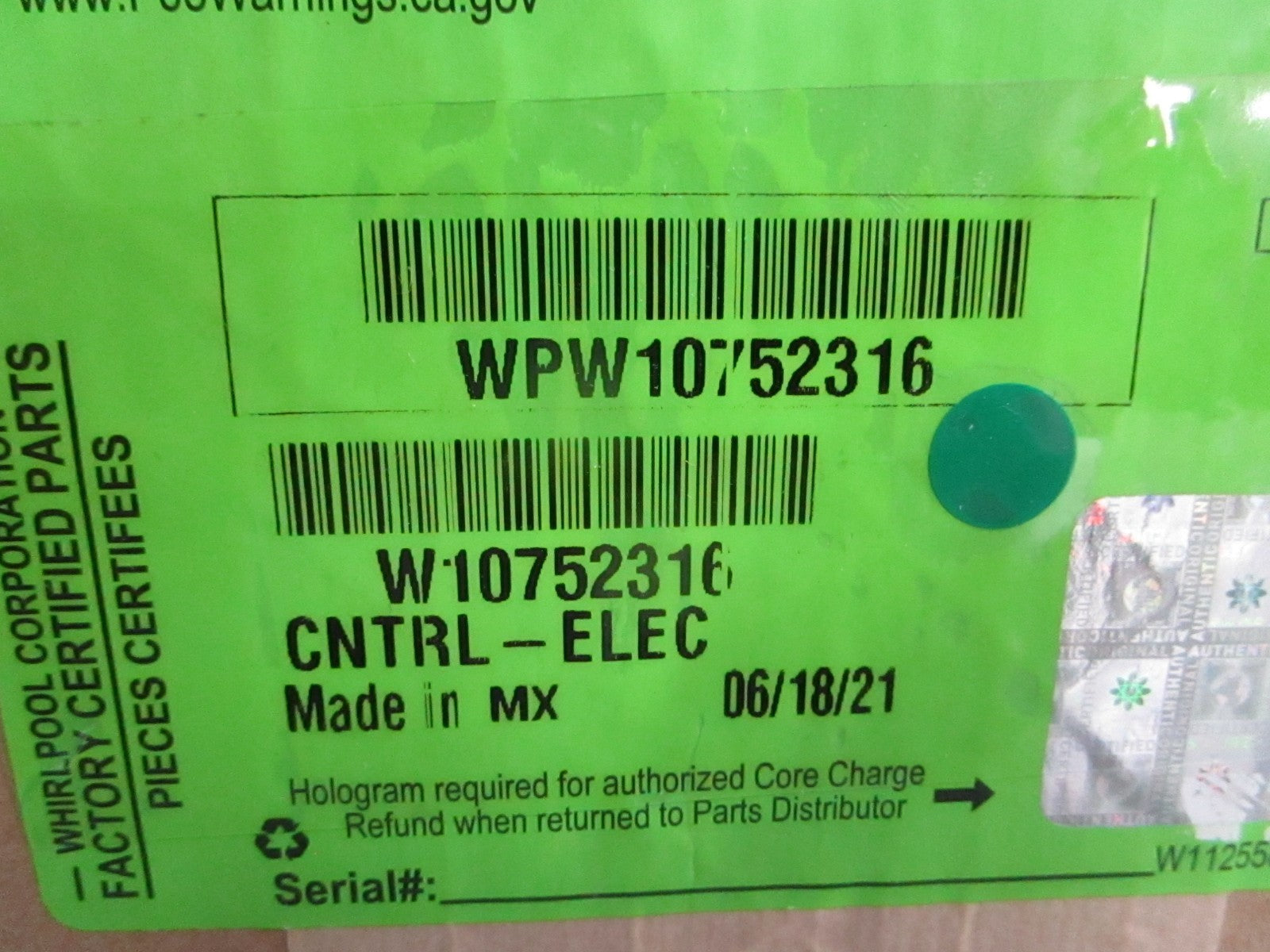 Whirlpool WPW10752316 NEW OEM Range Oven Electronic Control Board NOS Part 0820