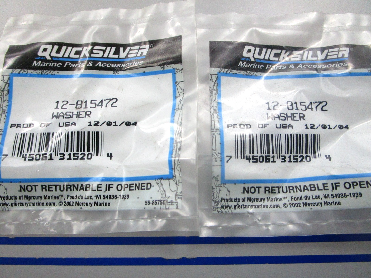 NEW OEM (LOT OF 2) 12-815472 Mercury Quicksilver Washer 0810