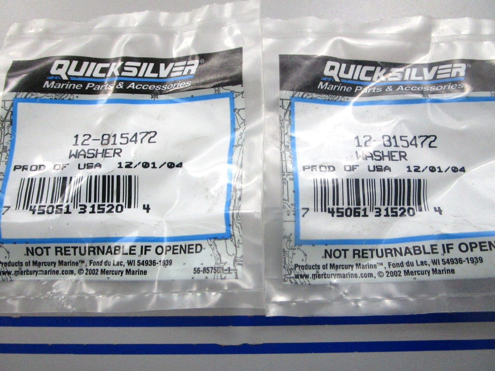 NEW OEM (LOT OF 2) 12-815472 Mercury Quicksilver Washer 0810