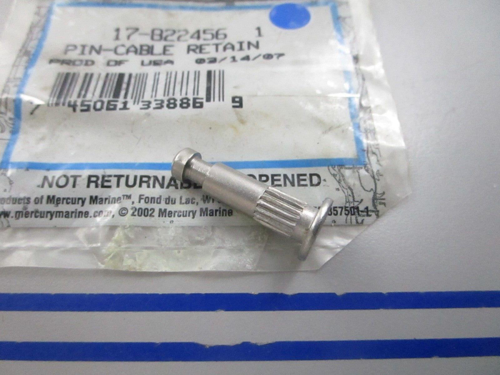 NEW OEM 17-822456 1 Mercury Quicksilver Cable Retain Pin 0810