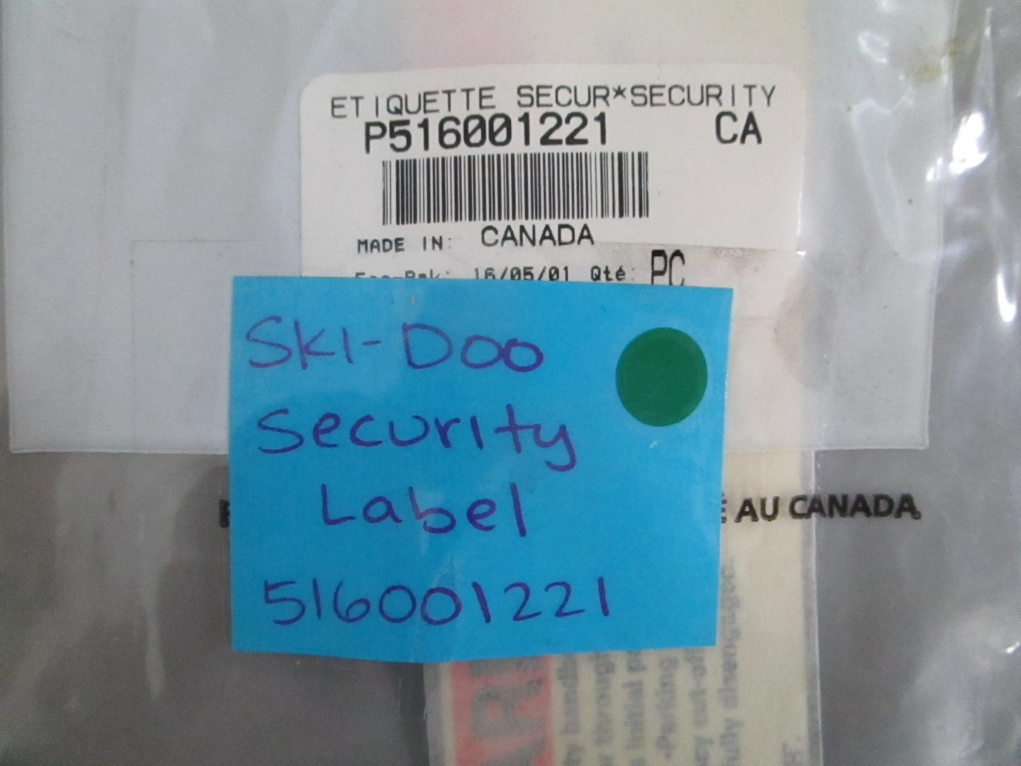 NEW OEM 516001221 Ski-Doo Security Label 0820