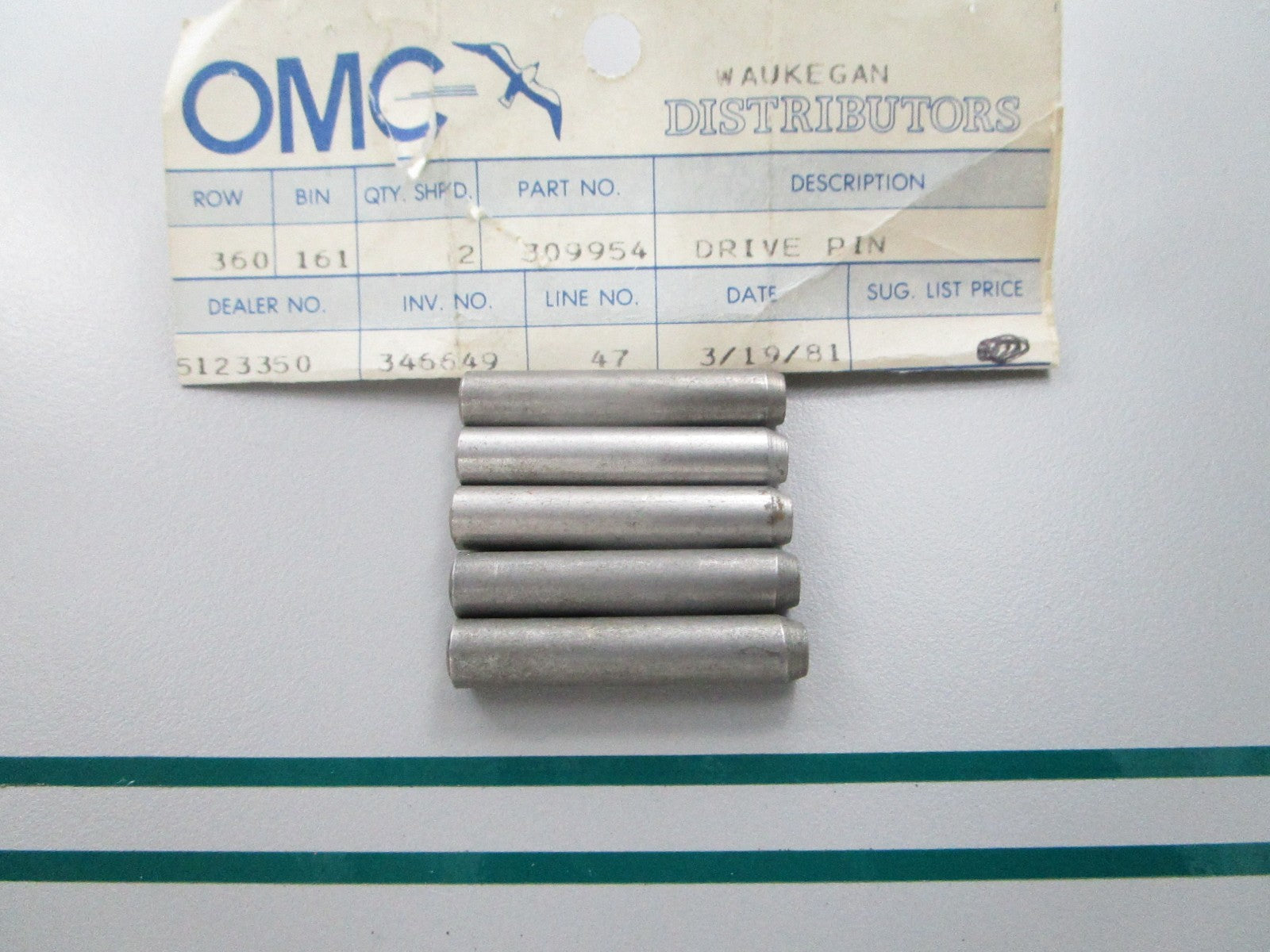 NEW OEM (LOT OF 5) 309954 0309954 OMC Johnson Evinrude Drive Pin 0810